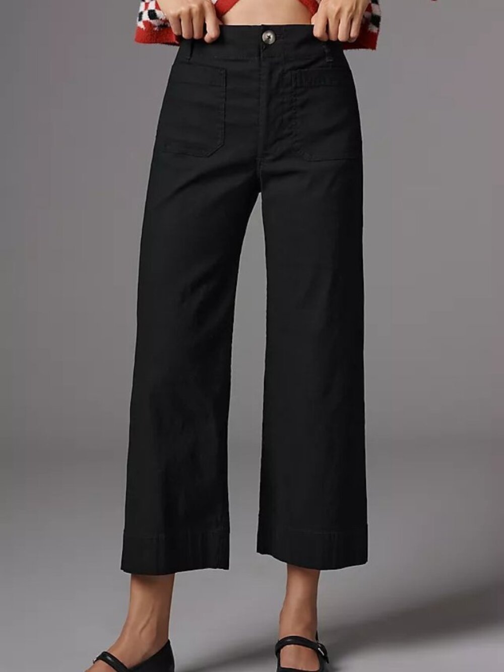 Maeve Colette Cropped Wide Leg Pants Linen Edition in Black Size 31